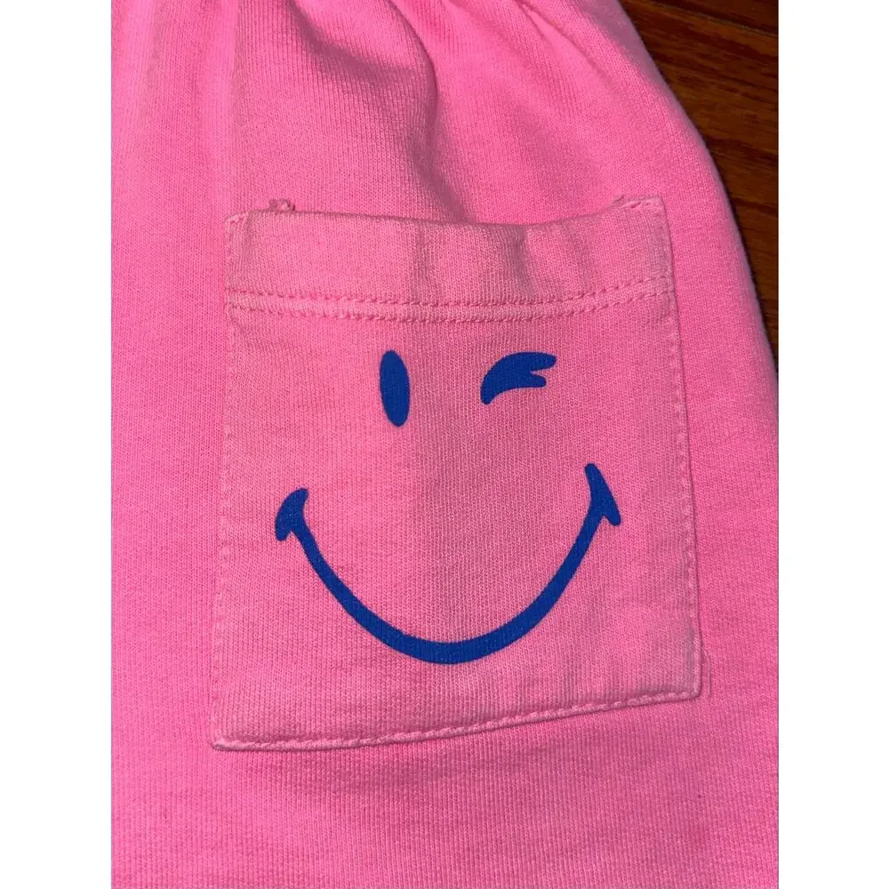 Zara Kids x Smiley World Neon Pink Sequin Smiley Face Cotton Shorts Size 6